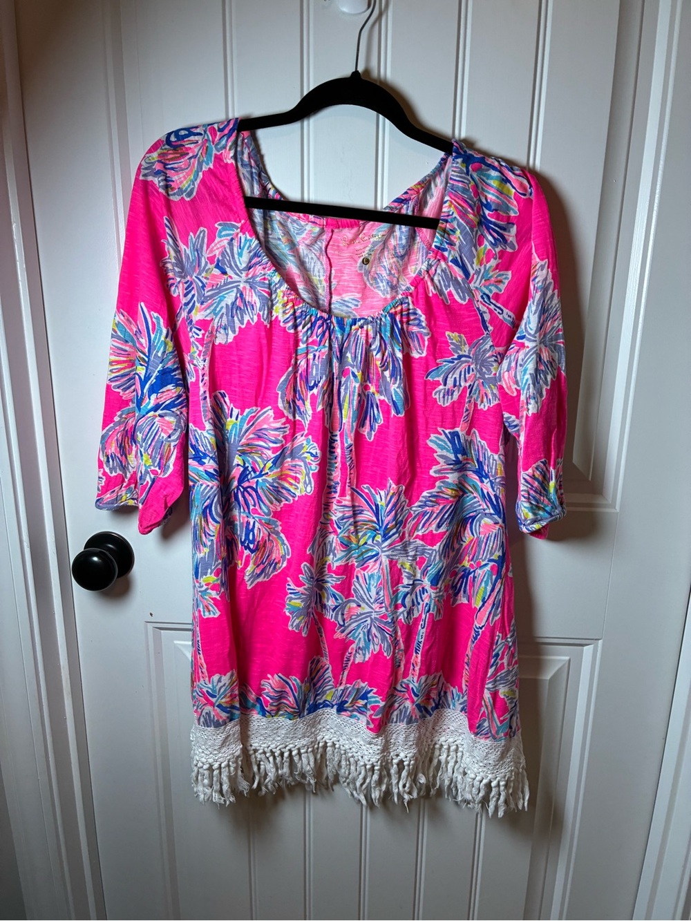 Lilly Pulitzer Hot Pink Floral Tassel-Hem Tunic